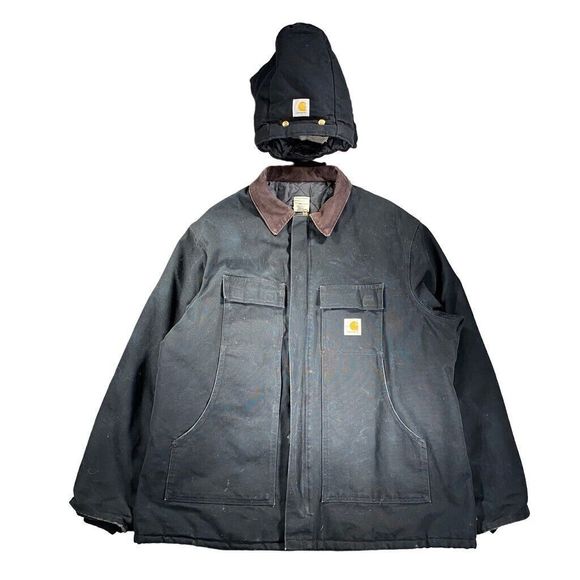 Carhartt Other - Vintage Carhartt Duck Canvas Jacket Mens XXXL Tall Black Corduroy Collar Hooded